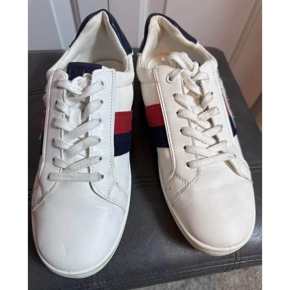 Chaps Varsity Women's Shoes Size 8.5 M Lace Up Sneakers White Navy‎ Red Logo